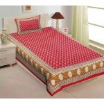 Zoya Fabrics Red Cotton 104 Tc Printed Single Bedsheet With a Pillow Cover