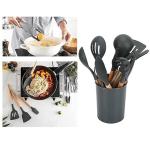 JUPREV Silicone Kitchen Cooking Utensils Set with Wooden Handles (12 PCS Gray)