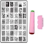 Royalkart Nail Art Stamping Jumbo Image Plate D.I.Y With Double-Sided Stamper, Metal Scraper, 5pcs Double-Sided Dotting Tool