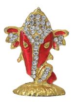 Kalarambh White Metal with Diamond Ganesha/Ganesh/Ganpati Idol Murti Statue for Home Pooja Puja Mandir Decor Collectible Handicraft Art, Yellow, 1 x 0.2 x 1.5 Inch