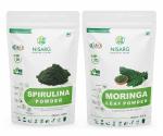 NISARG ORGANIC FARM Combo of Spirulina and Moringa Leaf Powder I Plant Based Protein Superfood I Immunity & Health Supplement I Good for Hair & Skin I Pure & Natural I Traditional Method Made - 200g x 2 Pack