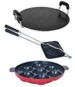 Nirlon 3 pcs of Red, Black Stain Resistance Pot and Pans Cookware Combo Set Standard