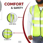 Robustt Polyster Fabric V Neck Green Reflective Safety Jacket|DUAL STRIP|Safety Coat with Velcro Clousure and Pockets for Traffic,Sports,Construction Site(Pack of 5)