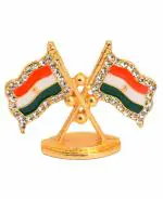 Tri-Color Flag Brass Metal Base Golden Stone Work of India for Home Office Decor Showpiece By BHARATHAAT