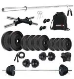 FITMAX PVC 50KG combo 9 Home Gym Set with One 4 Ft Plain and One Pair Dumbbell Rods with Gym Accessories