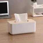 Svk Dream 1Pc Square Shape Wooden Cover Plastic Tissue Box Holder | Paper Napkin Holder Case | Tissue Holder Dispenser Organizer For Car Decor Home Room Hotel