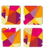 Whats Your Kick Pattern Design Orange And Yellow Pattern Design Printed Set of 4 Coaster With Metal Stand