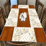 Dakshya Industries Printed PVC Rectangle Shape Placemats Cutwork Geometric Design for Kitchen, Restaurant, Dressing Table Mats, Drawer Mat and Dining Table Mats Set Of 6 - Beige