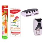 Colgate Toothpaste for Kids (3-5 years), Natural Strawberry Flavor - 80 gm Tube+Free wall mount automatic toothpaste dispenser (2 Items in the set) + Colgate Kids (0-2 years) Extra Soft Toothbrush