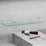 Plantex Premium Frosted Glass Shelf for Bathroom/Kitchen/Living Room with Brass Railings and Brackets - Bathroom Accessories (18x6 Inches - Chrome) - Pack of 1