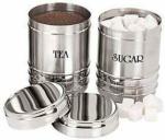 STEEPLE Silver Stainless Steel Tea Coffee and Sugar Container 700 ml (Pack of 2)
