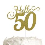 Festiko Hello 50 Black Gold Glitter Cake Toppers 50 Years Old 50th Birthday Anniversary Party Decorations Gift Supplies