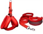 Hundur Store Nylon Fur Dog Harness , Dog Collar & Leash Set Adjustable in red for large dog
