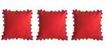 Lushomes Red Sofa Cushion Cover Online with Colorful Pom Pom (Pack of 3 Pcs, 20 x 20 inches)