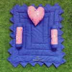 Motherhood Pink Stars With Blue Dots Cotton Baby Mattress Bed With Side Support Heart Shaped Pillow
