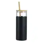 Welour Glass Black Water Bottle With Cover - 480 Ml