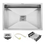 Ruhe Handmade 24x18x10 Inches Kitchen Sink | Premium Stainless Steel Handmade Single Bowl Kitchen Sink | With Undercoating (Matt Finish) | Including Sink Coupling and Waste pipe