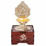 Solarbasket Battery Operated Light Silver Coated Laxmi Gifting Diva For Pooja,LED Wicks Jyoti Aarti Niranjan/Deepak