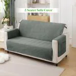 HOKIPO 2 Seater Quilted Sofa Cover with Pockets, Dark Grey