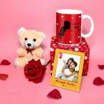 Indigifts Birthday Gift For Boyfriend Love Quote Printed Coffee Mug, Cute Teddy, Artificial Rose & Photo Magnet - Valentine Gifts For Girlfriend, Anniversary Gift for Wife, Love Gift for Him