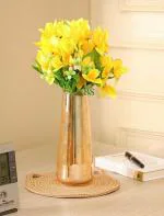 BS AMOR Handmade Artificial Yellow Lily Flower Bunch - (10 x 10 cm) (pack of 2)