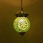 Homesake Antique Turkish Moroccan Mosaic Pendant With Metal Hangings, Ceiling Hanging Light, (Green)(Corded Electric)