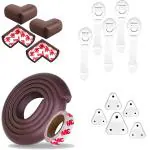 KidDough Baby Proofing Safety Kit Pack of 15 | 2 mtr Safety Strip, 4 Pre-Taped Corner Guards for Sharp Edges | 5 Electric Socket Guards | 5 Safety Locks for Cabinets, Almirahs, Drawer