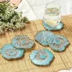 DULI Set of 6 Resin Coaster Set for Table accessories 10x10cm (Aqua Flakes)