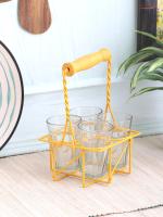 VarEesha's Cutting Chai Yellow Holder with Four Tea Glasses Set