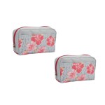 QIPS Multi-Utility Multi Compartment Travel Pouch, Toiletry Bag, Gadget Organiser Bag, Cosmetic Bag, Medicine Bag, Pencil Pouch for Women, Grey Floral Printed, Pack of 2