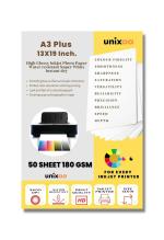 Unixaa 180 GSM High Glossy Inkjet Photo Paper A3 Plus Size (13X19 INCH) For Every Inkjet Printer (50 Paper Sheet White)