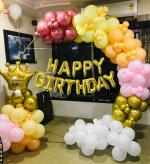 Hemito Rubber Orange,Yellow,Pink,White,Gold Foil Happy Birthday Balloons Crown Balloons (Set Of 72)