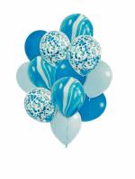 Crackles Blue Latex, Marble and Confetti Decoration Balloons (Pack of 12)