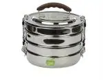 JVL Stainless Steel Oval Shape Stainless Steel Four Layer Lunch Dinner Tiffin Box 9 x 10.5 Inches