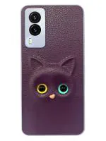 Fastship Coloured 3D POPUP BILLY Eye Effect Kitty Cat Eyes leather Rubber Back Cover for Vivo V21e - Purple