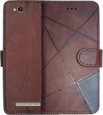 SUPER-ME Mi Redmi 5a Dark Brown Leather Dual Protection Flip Cover