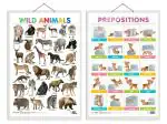 GO WOO Combo of 2 Wild Animals and PREPOSITIONS Educational Posters | Charts for Kids