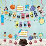 Festiko Back To School (16 Pcs), Welcome Back Banner With Hanging Swirls, Cake Topper, Cup Cake Toppers For Classroom Decor First Day Of School Decoration For Kids Supplies