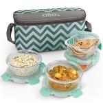 Allo Innoware Glass Lunch Box with Canvas Bag (Pack of 4)