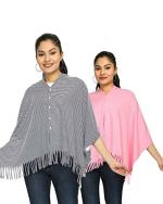nene Breastfeeding Multi Purpose Scarf The Jersey Cotton Nursing Shawl, Breathable Breastfeeding Cover- Pack of 2 Large Size 180cmX55cm (Navy-Light Pink)