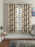 Cortina Brown Floral Polyester Window Curtain 5 ft x 4 ft Pack of 2 (Design 9)
