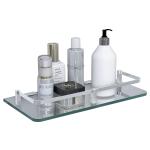 Plantex Premium Frosted Glass Shelf for Bathroom/Kitchen/Living Room with Brass Brackets Bathroom Accessories (Transparent, Chrome 12 x 6 inches Pack of 1)