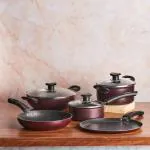 Vinod Supreme Non-Stick 5Pcs Cookware Set - Dosa Tawa, Kadai, Saucepan, Casserole, Frypan, 3 Lids