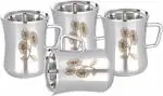 Ebun Stainless Steel Laser Floral Design Double Wall Tea Coffee Cup 120 ml (4 pcs)