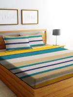 Neekshaa Super Soft Elastic Fitted Glace Cotton Double Bedsheet with two Pillow covers_Size-72x78+8 inches ( Golden Design)