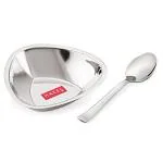HAZEL Stainless Steel Serving Bowls Set With Spoon| Triangular Shaped Vati Katori Set of 1 | Fancy Serving Bowls For Snacks (1 Vati, 1 Spoon), Capacity 250ml Each, Silver