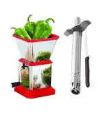 Blue Wonder Stainless Steel Chilly Cutter Cutter With Kitchen Regular Stainless Steel Gas Lighter With Knife and (Multicolour, Pack of 2)