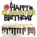 Festiko Happy Quarantine Birthday Cake Topper, Black And Gold Quarantine Birthday Party Cake Decoration, Social Distancing Birthday Lock Down Party Cake Supplies Decorations