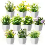 Dekorly Small Fake Plants Mini Faux Plants for Office Desk Potted Artificial Plants Flowers Indoor Plastic Plant Decor Aesthetic Greenery Desk Plant for Home Bathroom (Set of 10, Design-B)