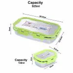 Virtue Homeware Stainless Steel Lunch Box Set -3 Green Containers(925ml, 330ml and 150ml each)|Dishwasher Safe|Air Tight Container lids & Leakage Proof Tiffin Box|Office School Travel Picnic Lunch Box